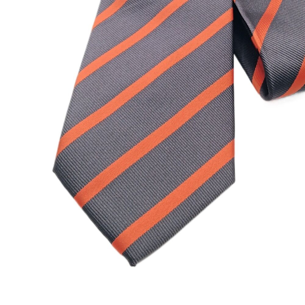 Puccini Repp Tie Mens 60” Gray Orange Ribbon Stripe Microfiber Classic New